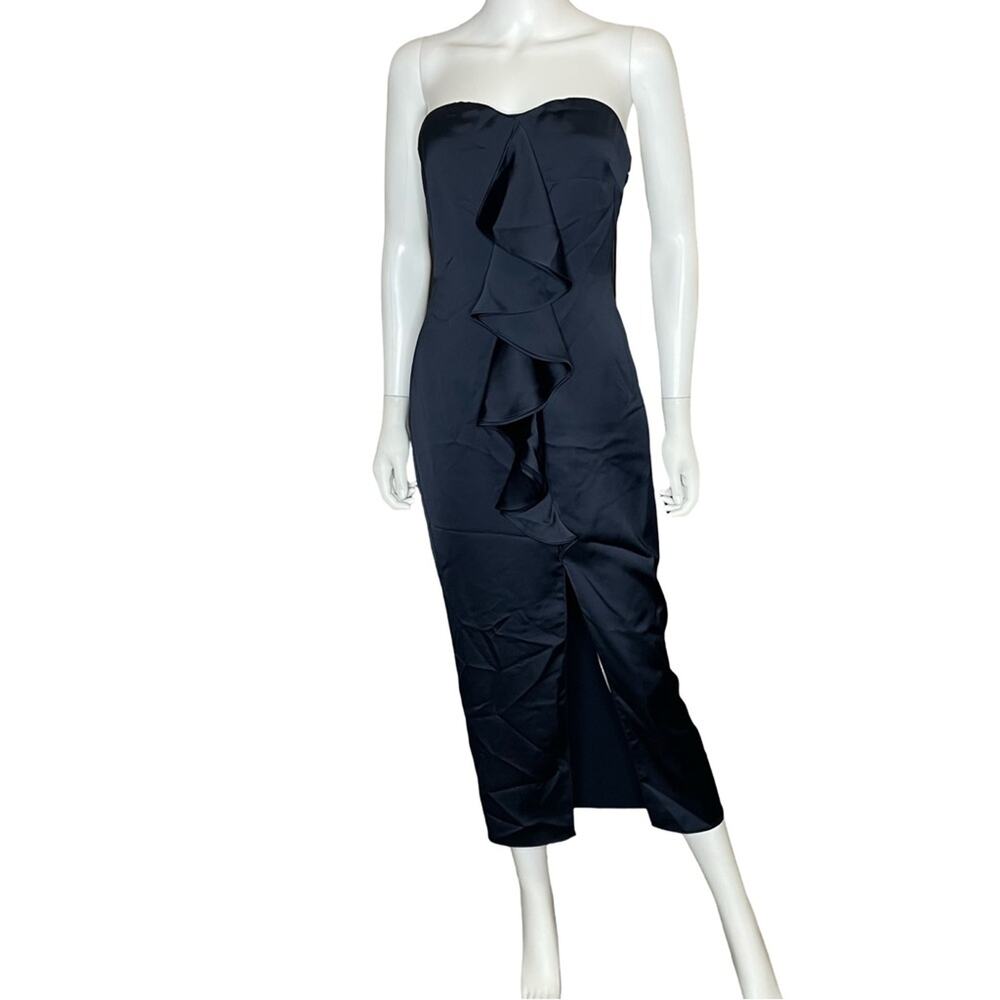 Ramy Brook Venice Strapless Ruffle Midi Dress Navy Women’s Sz 2 - Picture 2 of 7